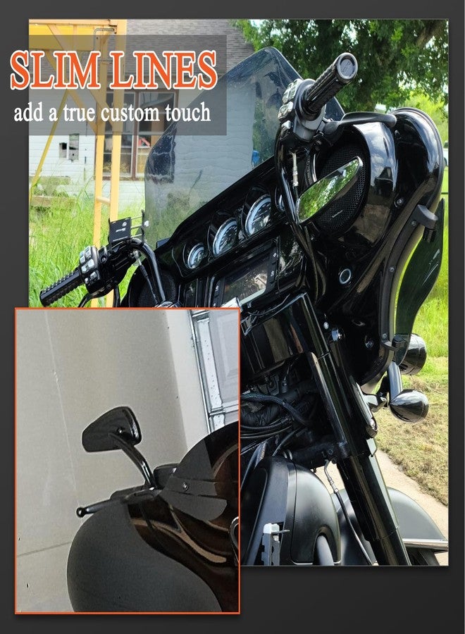 FOVPLUE Handlebar Mount Mirrors, Motorcycle Rearview mirrors for 1982-2025 Harley Models, for CVO Dyna Touring Electra Glide Road Glide Road King Softail Street Glide Sportster 1200 883, Gloss Black - Image 2